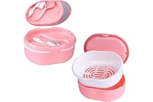 POZLLE Retainer Case,Large Denture Bath Case Cup Box Holder Storage Soak Container，Mirror Orthodontics Mouth Guard Case,Suitable for Dentures, Partial Dentures, Chews and Removal Tool with Braces（pink）…