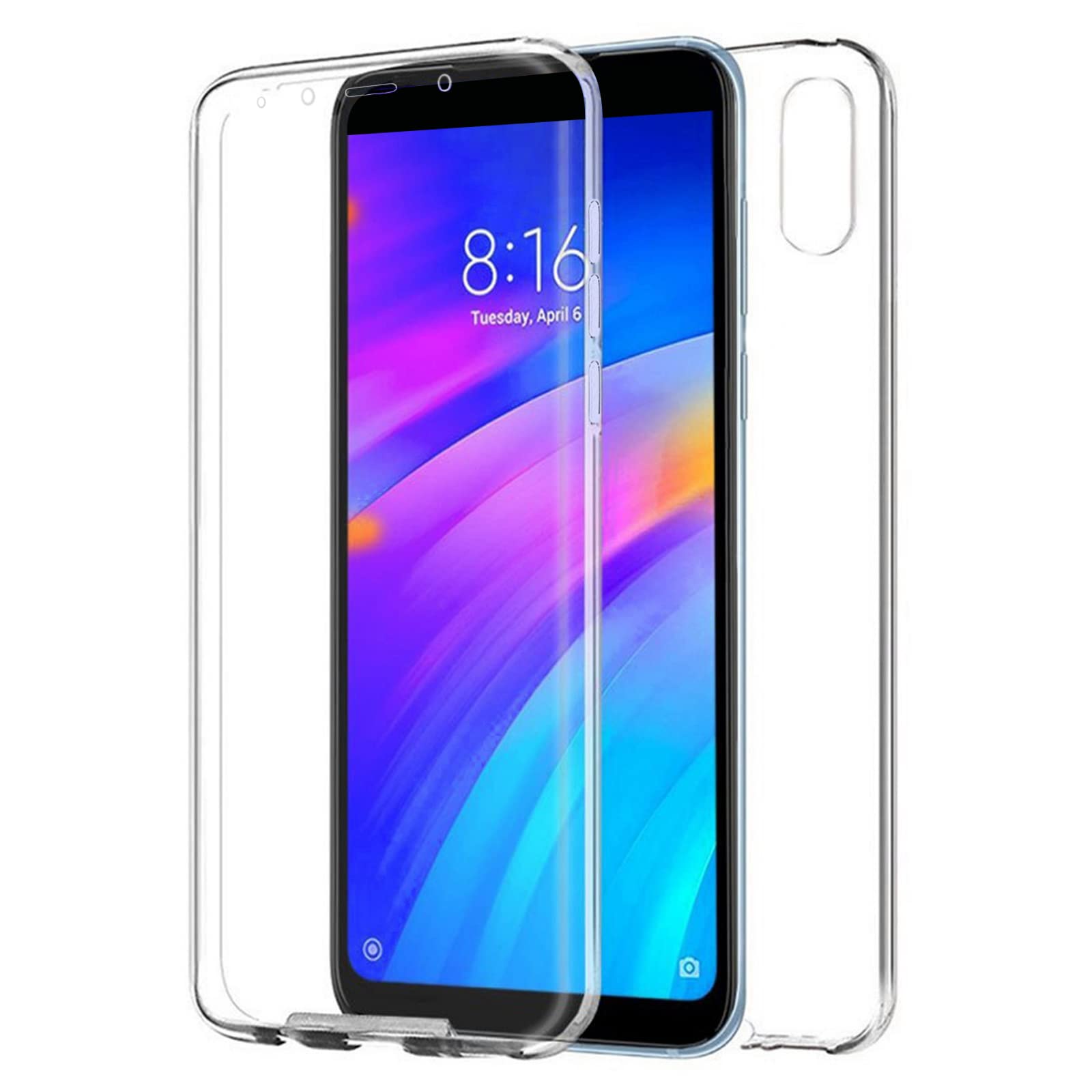 TBOC Case for Xiaomi Redmi 7A [5.45 Inches] Cover [Transparent] Complete [Front: Silicone] [Back: Hard Plastic] Full Body [360 Degree] Protection Mobile Protective Bumper Shockproof Anti Scratch