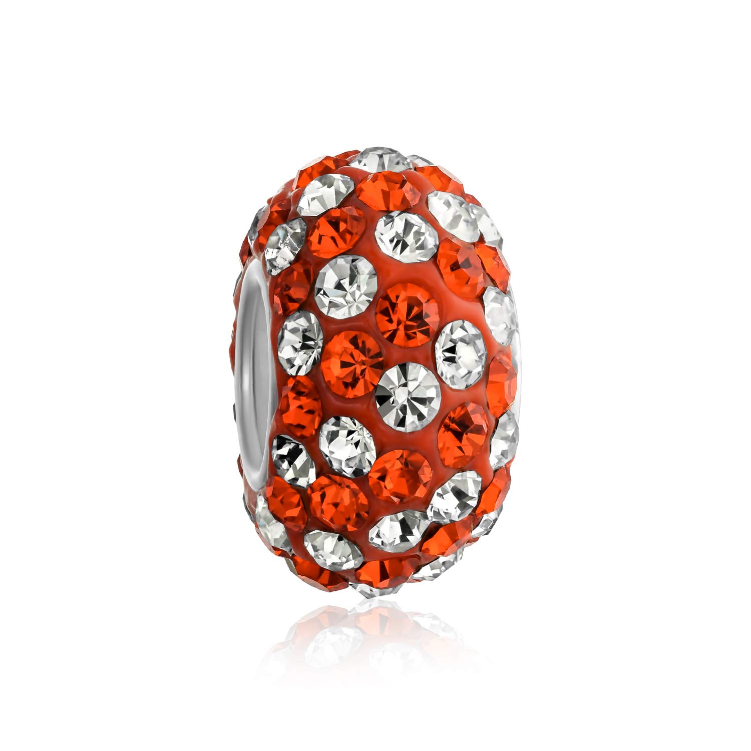 Bling Jewelry Christmas Holiday Sparkling Red White Candy Cane Striped Crystal Spacer Bead Charm For Women For Teen .925 Sterling Silver Fits European Bracelet โ image 1