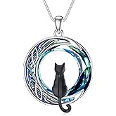 TOUPOP Cat Gifts for Cat Lovers One Two Three Four Cats Necklace Sterling Silver Cats on the Moon Pendant Necklace with Blue Circle Crystal Birthday Christmas Celtic Jewelry Gifts for Women