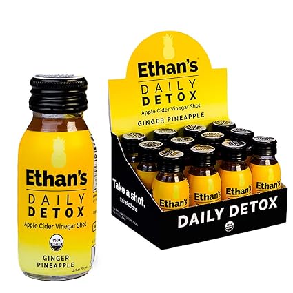 Amazon Com Ethan S Daily Detox Shot Ginger Pineapple Flavor Acv Supplement Organic Apple Cider Vinegar Shots Natural Body Juice Cleanse Digestion Support Supplement Gluten Free 12 Pack Of 2oz Shots Grocery