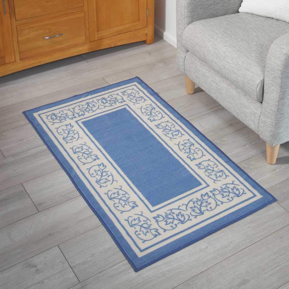 Easylife Floral Rug with Skid Resistant Rubber Backing - Non Slip Runner Rug for Living Room, Bedroom, Hallway - Thick Machine Washable Carpet Runner with Border Design - Blue, 20''x 59''