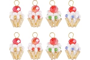 8 Pcs Cake Charms for Women Jewelry Making Sweet Dessert Cake Pendants Imitation 3D Cupcake Charm Crystal Glass Seed Bead Cut
