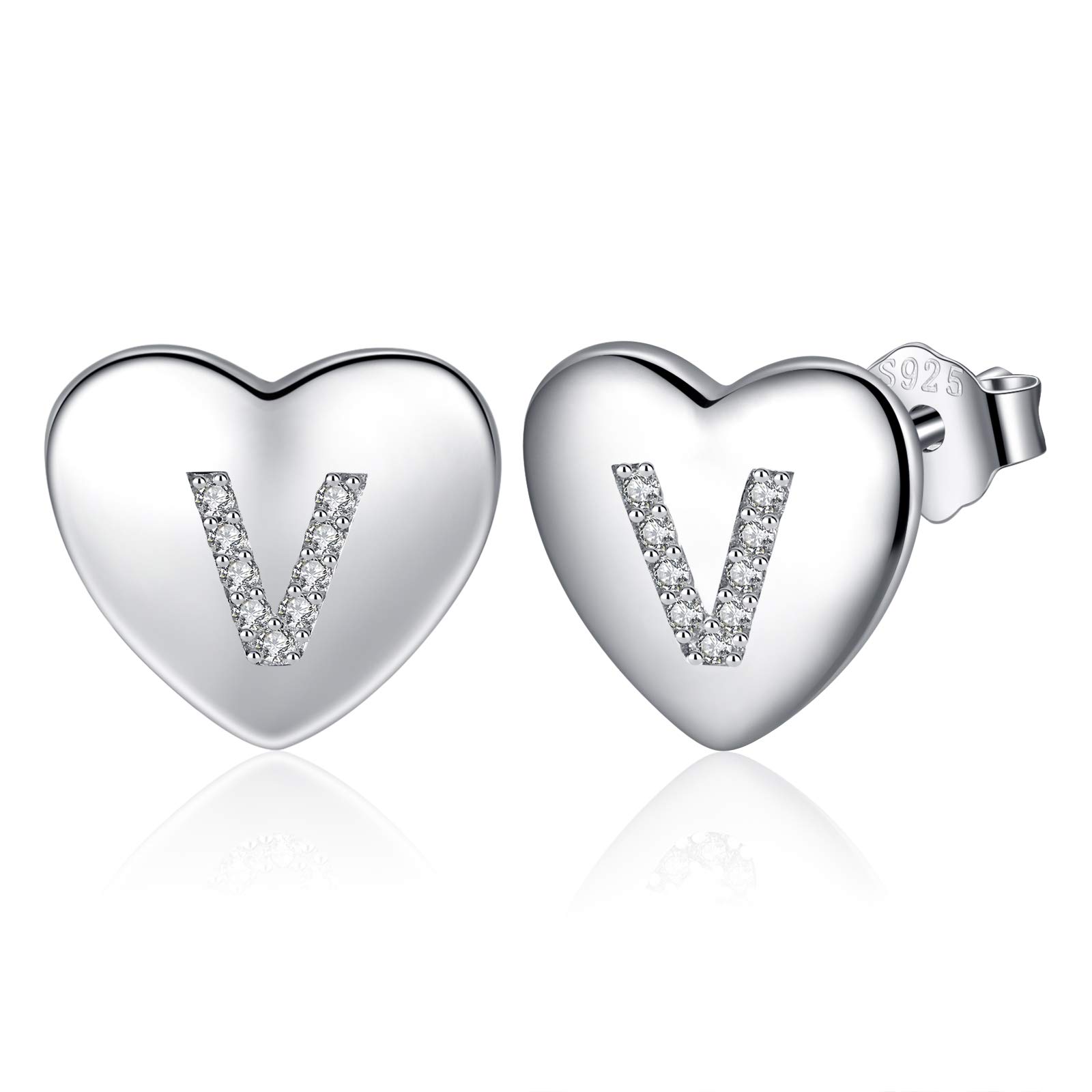Jrêveinfini Sterling Silver Heart Initial Stud Earrings Women Girls hypoallergenic, Personalized Letter Jewelry Gift for Women and Girls