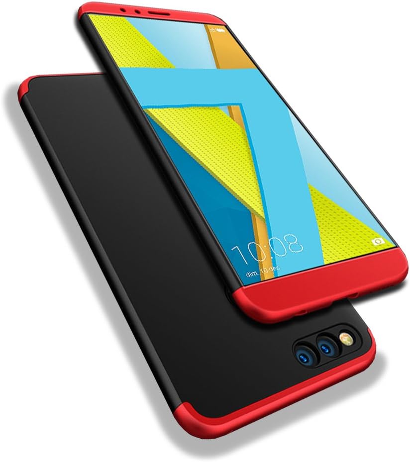 WindCase Huawei Honor 7X Case, 360° Full Body Coverage Protection Hard PC 3 in 1 Detachable Protective Case Cover for Huawei Honor 7X Black Red + Tempered Glass Screen Protector
