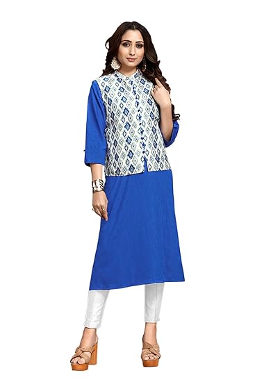Uniform Sarees Corp Ethena Office Workwear for Corporate Working Women | A-Line Kurta | Cotty | Leggings Blue