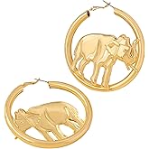 Big Hoop Elephant Earrings Bohemian Golden Statement Good Luck Elephant Dangle Hoop Earrings for Women Jewelry