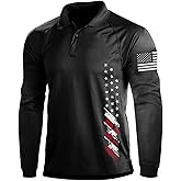H HYFOL Long Sleeve Polo Shirts for Men Graphic Stretch Casual American Patriotic Raglan Golf Polos for Men
