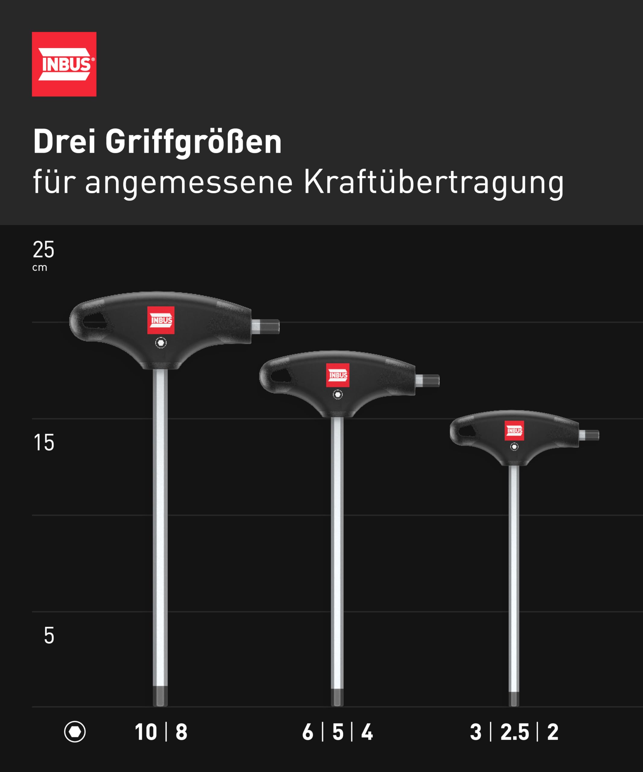 INBUS® 70129 T-Griff Schraubendreher Set 8tlg, 2–10mm, mit HybridTouch — Made in Germany 6