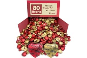 CHAIN & JO SWEETS Reeces Peanut Butter Hearts Chocolate bulk - 2 Pounds Approx 80 Hearts Gold & Red Foil - Individually Wrapped Candy Snacks - Milk Chocolate Reeces Peanut Butter Hearts - Perfect Chocolate Gift - Snacks For Adults and Kids, Ideal For Chocolate Gift Basket