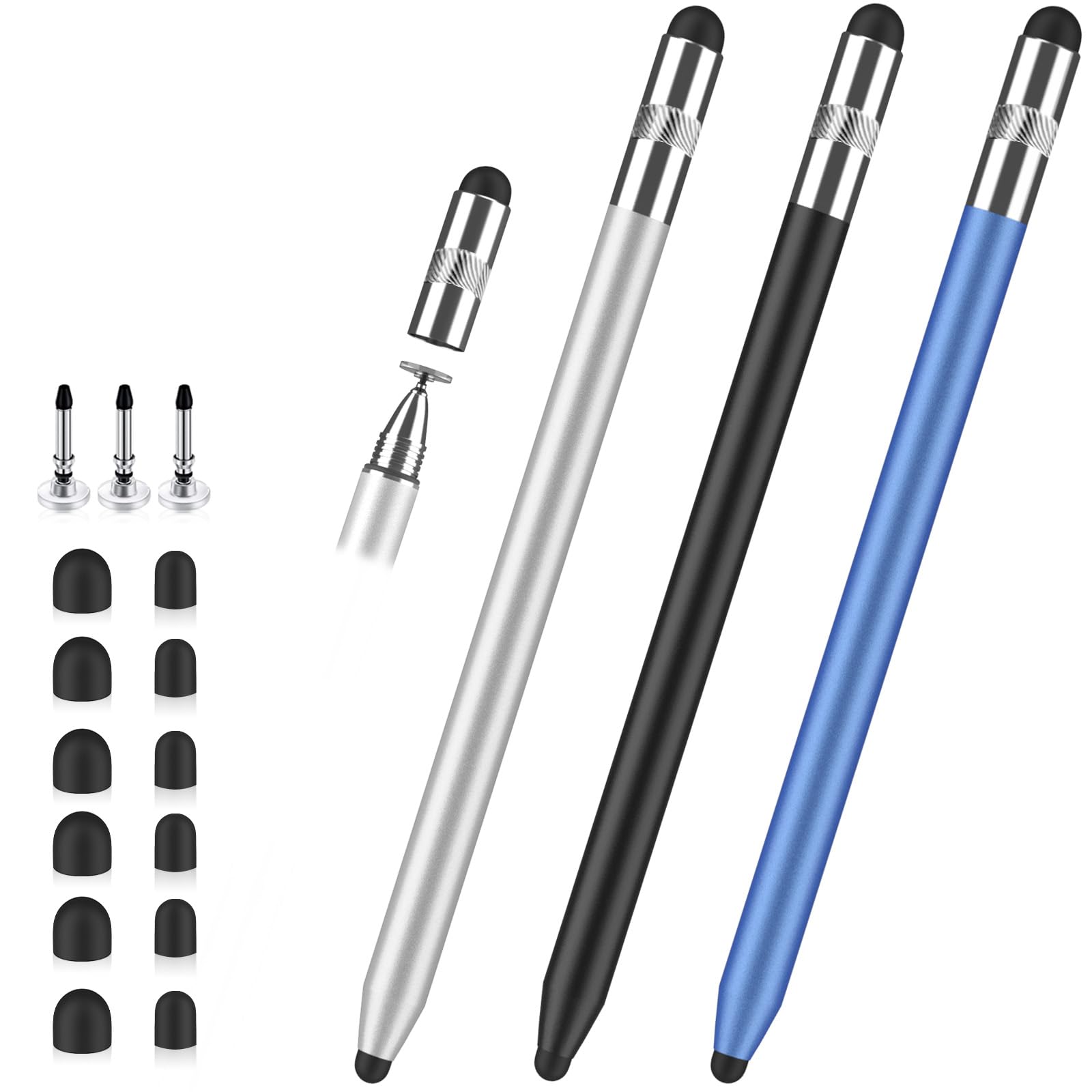 Stylus Pen for Touchscreen, 3-in-1 Rubber Disc Stylus, High Sensitivity and Precision, Universal Stylus Pen Compatible for Ipad,iPhone Android Kindle All Capacitive Tablets