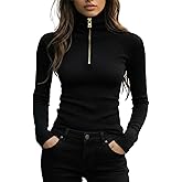 stylewe Womens Quarter Zip Pullover Collared Fitted Ribbed Knit Long Sleeve Tops Trendy Fall Outfits