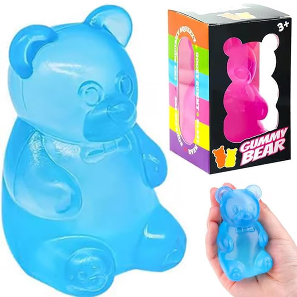 Jelly Filled Gummy Bear Squishy Toy, Sensory Squishy Toy with Jelly-Like Filling, Squishy Stress Relief & Sensory Fun (Blue)