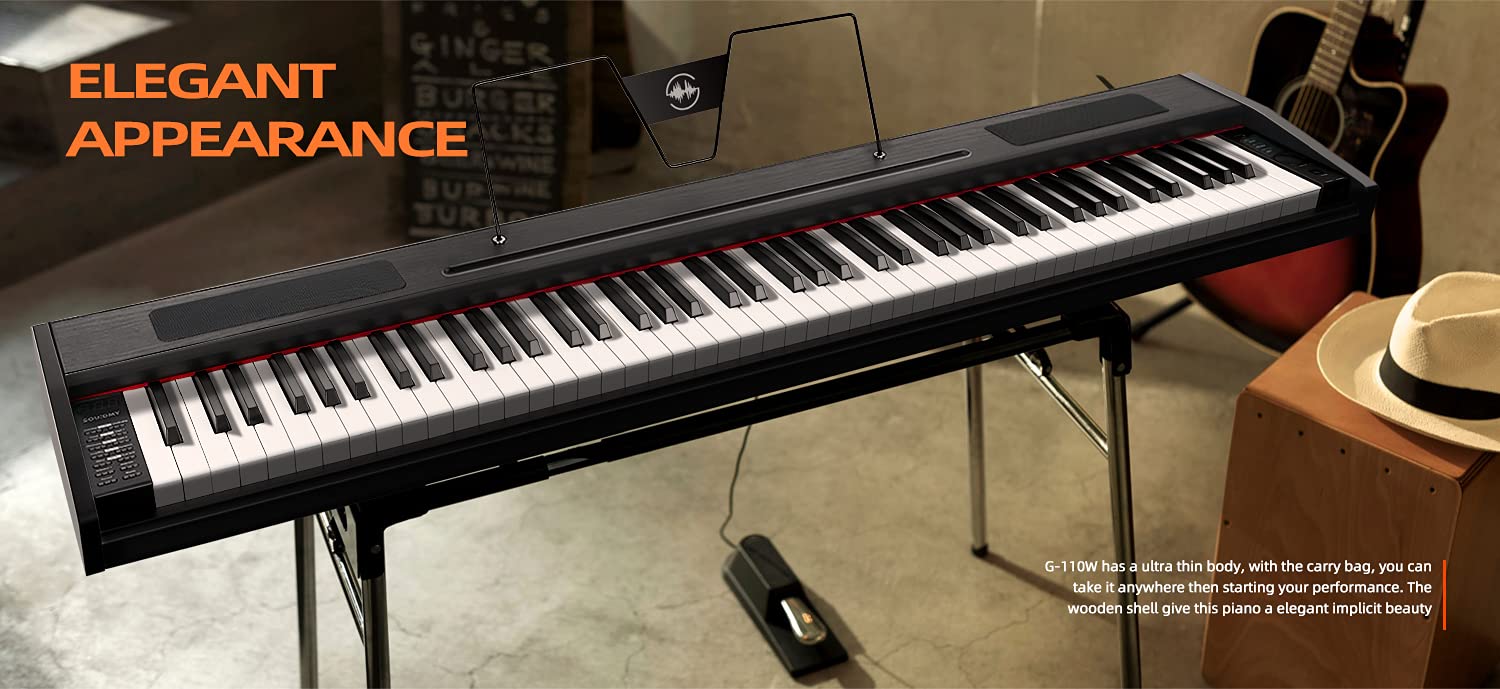 Souidmy G110W SemiWeighted Digital Piano Keyboard, 3inch Ultrathin