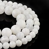 Filluck Natural Stone Beads 8mm White Moonstone Polished Round Smooth Gemstone Beads for Jewelry Making 15 Inch(White Moonstone,8mm)