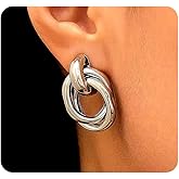 Chunky Gold Statement Earrings for Women,Simple Silver Knot Geometric Dangle Earrings,Delicate Non Tarnish Earrings Aesthetic Jewelry Gifts