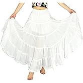 YSJERA Women's Cotton 5 Tiered A Line Pleated Maxi Skirt Long Boho Gypsy Dance Skirts