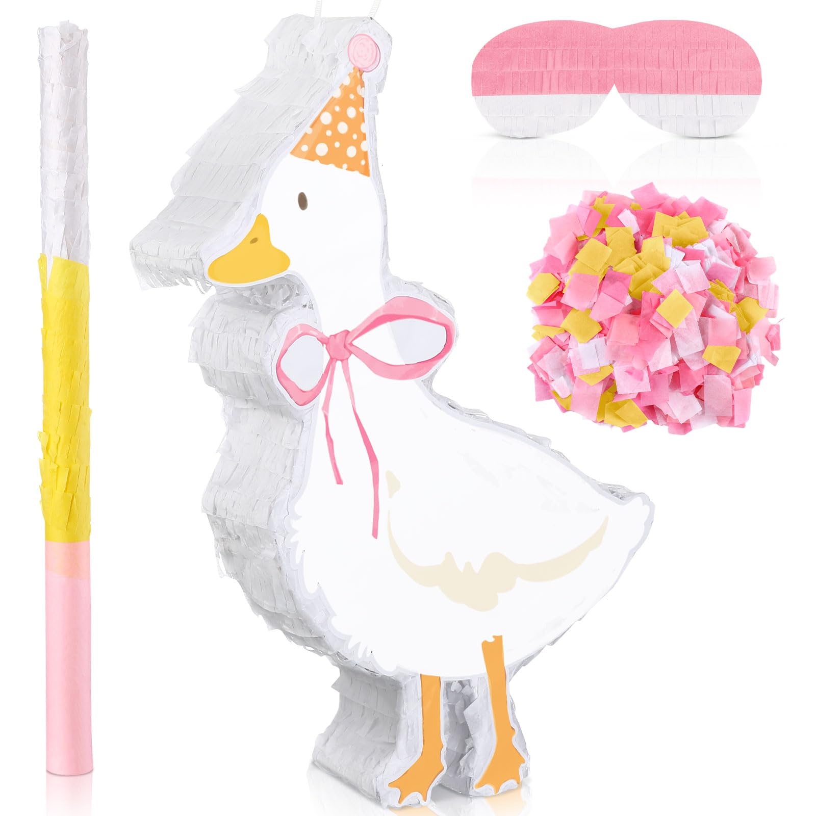 Photo 1 of Glimin One Silly Goose Birthday Party Decor Piñata with Stick, Blindfold and Confetti for Pink Silly Goose Theme Birthday Party Baby Shower Nursery Decorations Gifts