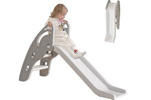 GUMISEAO Toddler Slide Indoor Outdoor Folding Slip and Slide for Kids Age 1-3 Easy Set Up for Kids Slide Toddler Playground Toddler Extra Long Slipping Slide Outdoor Toys for Toddlers (Grey)