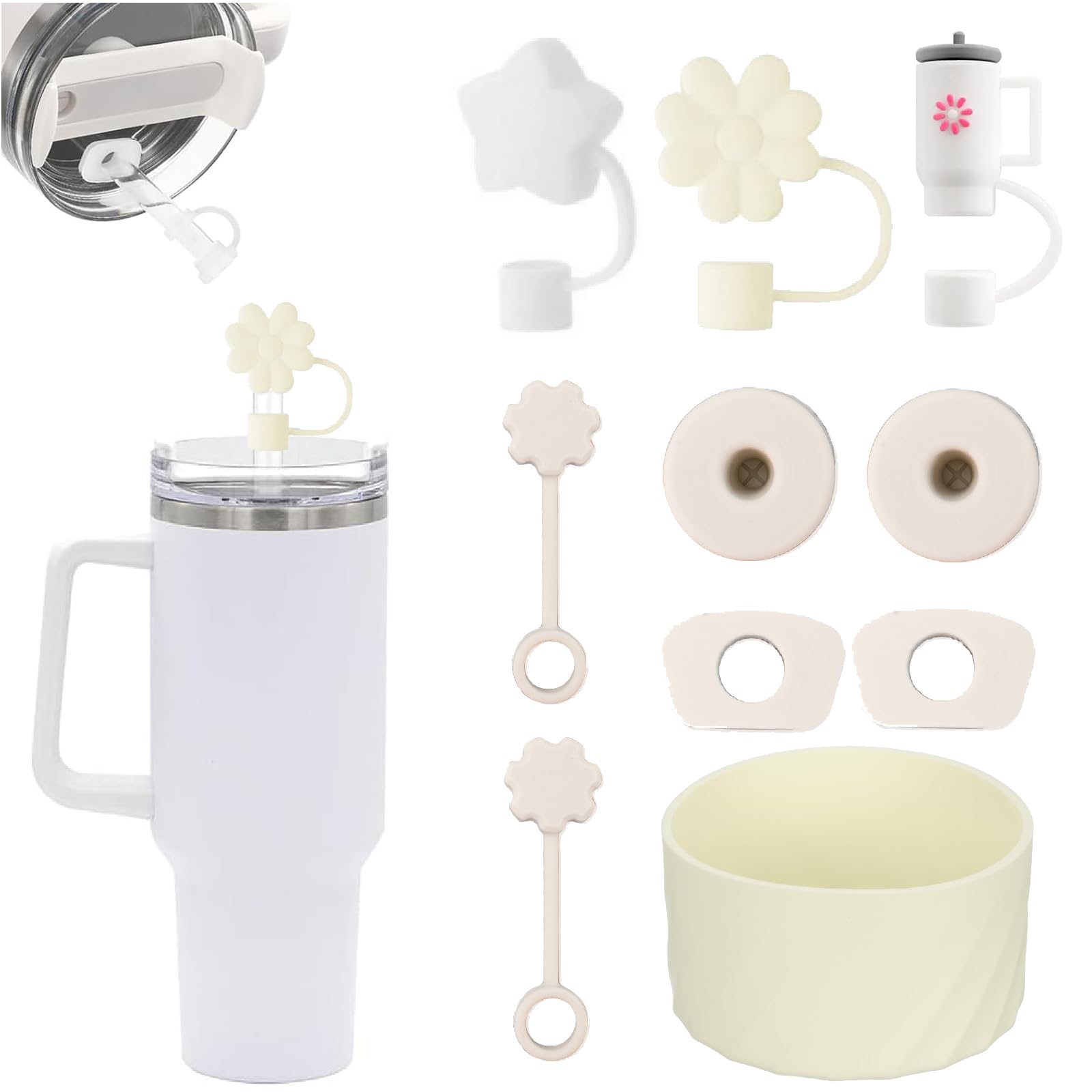 10 PCS Stanley Cup Accessories, Silicone Straw Covers & Stopper Set, Dust Proof & Spill Proof for 40oz/30oz