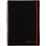 Black n' Red Twin Wire Poly Cover Notebook, 11-3/4" x 8-1/4", Black/Red, 70 Ruled Sheets (E67008)