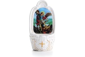 KOMI Porcelain Catholic Holy Water Font Saint Michael Holy Water Font for Entrance of Home Church Wall Hanging Decor Great Gift for First Communion, Confirmation, or New Home