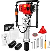 POIOKLJRE 52CC Gas Powered T Post Driver, 1900W Air-Cooled Petrol Piledriver w/Shock Absorption &amp; 2 Socket Sizes (55/70mm) for Farm Fencing, Gardening, and Construction