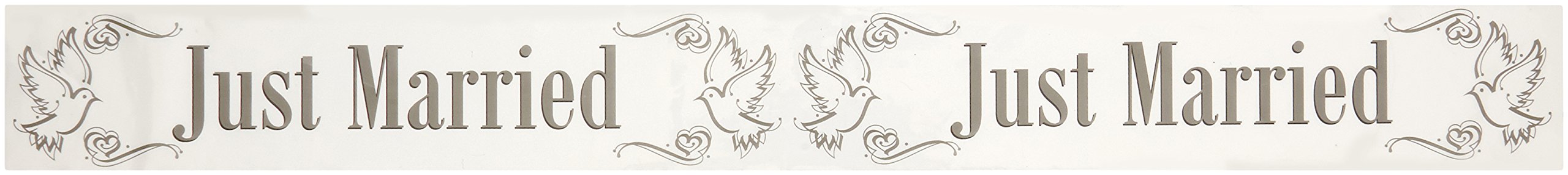 Marking Tape Decoration Just Married 15 metres long, Silver and White Dove Design Marking Tape