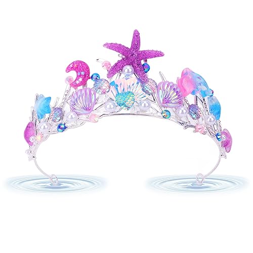 KEUKORZ Mermaid Tiara- Starfish Scales Seashell Crown Fashion Hair Accessories for Women - Holiday Headband Decoration for Beach Styling Cosplay