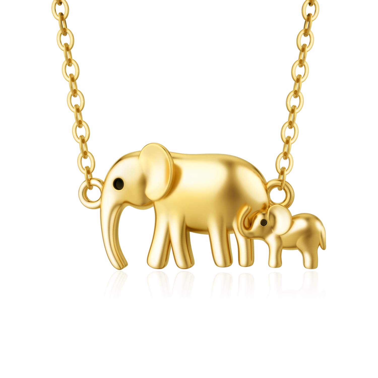 SISGEM 9 ct Gold Elephant Necklace, Solid Yellow Gold Mother and Daughter Pendant Necklace, for Women Girls Ladies Mum Sisters, 16"+1"+1"