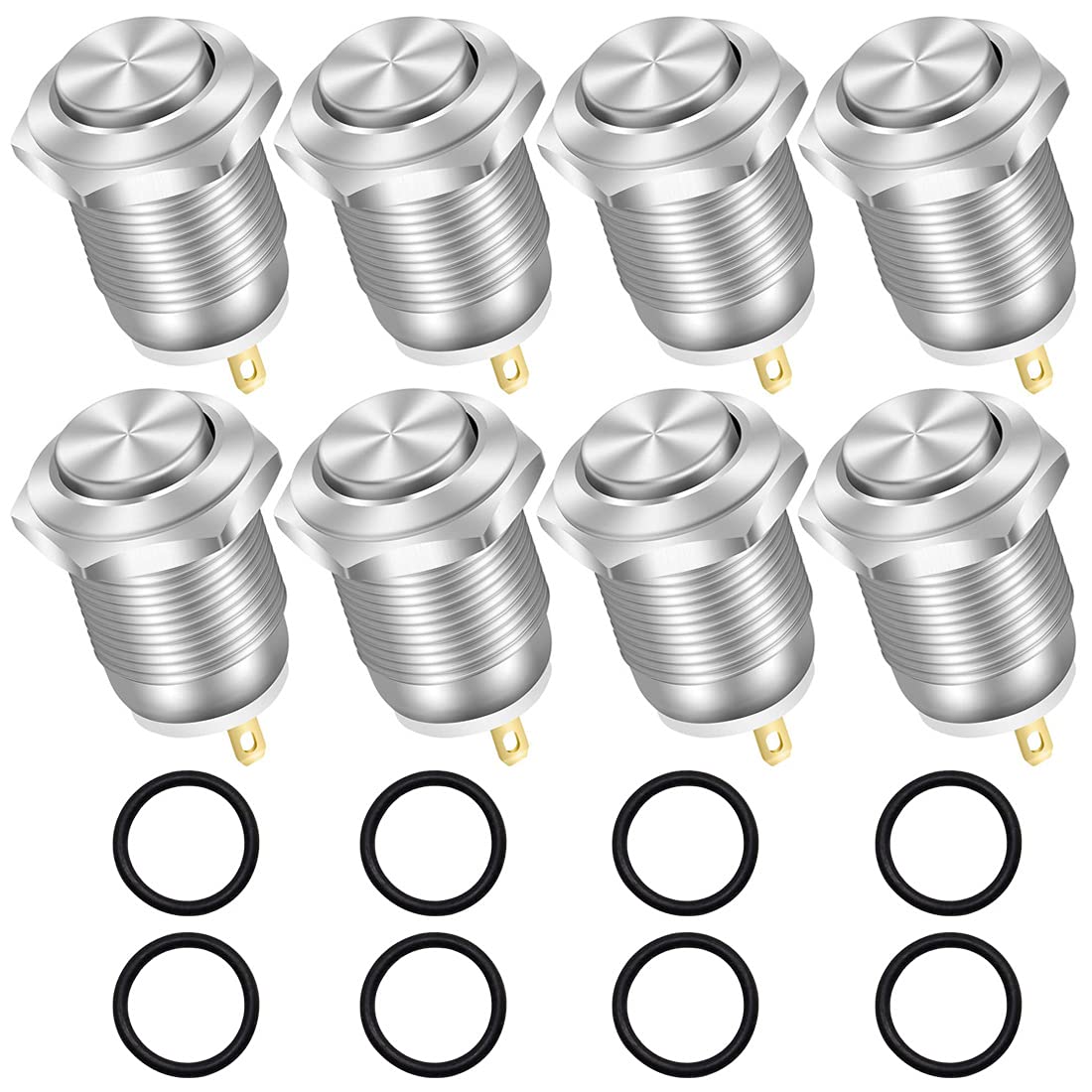 GUUZI 8pcs 12mm Latching Waterproof Metal Push Button Switch On-Off 3A 12V/24V/125V/250VAC Self-lock Button Switch(High Head)