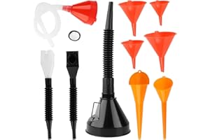 QCG 10 Pcs Automotive Funnels Set, Plastic Long Neck Oil Funnels, Universal Wide Mouth Fuel Funnels with Handle and Hose for Filling Coolant, Engine Oil, Gasoline