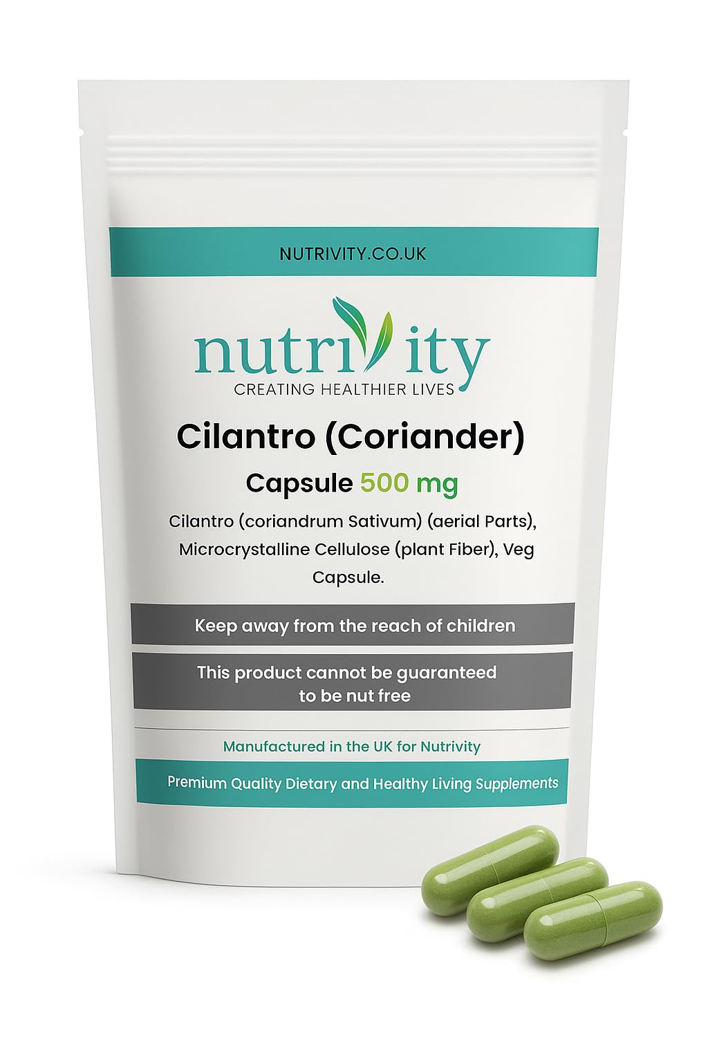 Heavy Metal Detox Supports and Aids Digestive Health Cilantro Coriander 500mg Vegan Capsule Antioxidant Healthy Skin Immune Health Manufactured in The UK by Nutrivity 60 Caps