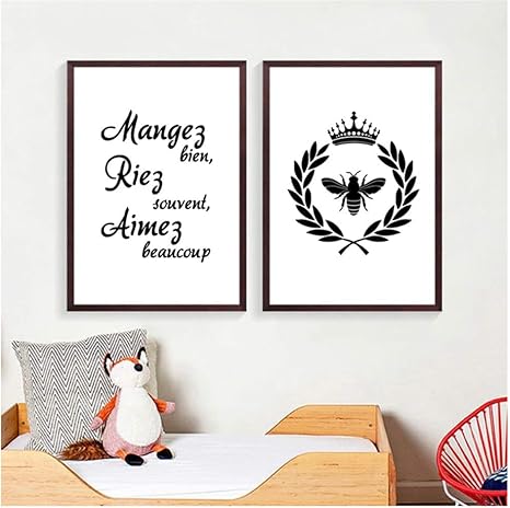 Amazon Co Jp キャンバス絵画フレンチスタイルの蜂キャンバスアートプリントとポスター モダンなフランス語版愛引用スタイルホームアート壁の装飾2x60x80cm フレームなし Home Kitchen