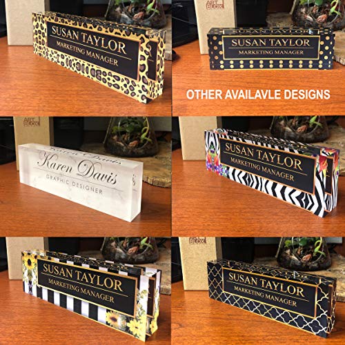 Artblox Office Desk Name Plate Personalized |Custom Name Plates for Desks on Acrylic - Office Desk Decor Nameplate | Desk Accessories Tropical Flower Design - (8"x2.5")