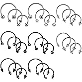Yolev 24PCS 16G Variety of Sizes Horseshoe Rings Surgical Steel Nose Septum Horseshoe Hoop Earring Eyebrow Septum Rings Hoop Daith Earring Eyebrow Helix Vertical Lip Piercing Jewelry for Women Men