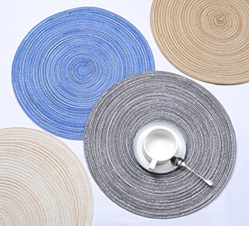 Round Braided/Woven Placemats, Indoor/Outdoor Placemat/Charger, Kitchen Mat for Dinning Table Washable Set of 6 Dark Grey - Thumbnail 6