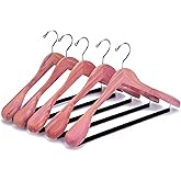 Amber Home 5 Pack American Red Cedar Wood Coat, Suit Hangers with Extra Wide Shoulder, Wooden Jacket Clothes Hanger Smooth Deluxe Aromatic Natural Cedar with Non Slip Velvet Pant Bar