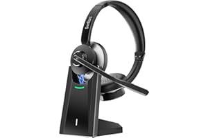 Bluetooth Headset, Wireless Headset with Mic for Work, Advanced AI Noise Cancelling Microphone (Clear Calls & Mic Mute), Blue