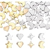 AHANDMAKER 64Pcs 8 Styles Brass Spacer Beads, Moon Star Heart Shaped Loose Beads Metal Jewelry Bead for Necklace Bracelet Earring Jewelry Making Key Chains Accessories DIY Crafts
