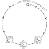 DAOCHONG 925 Sterling Silver Dog Cat Paw Prints Bracelets for Women Pet Paw Print Bracelet Memorial Dog Cat Jewelry Gift for Pet Lovers Anniversary Birthday Christmas Gift for Mom Wife Daughter