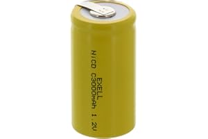 EXELL BATTERY Exell C Size 1.2V 3000mAh NiCD Rechargeable Battery with Tabs for Data Testing Devices, Instruments/Equipment, Electric Tools and Toys, Portable Monitors