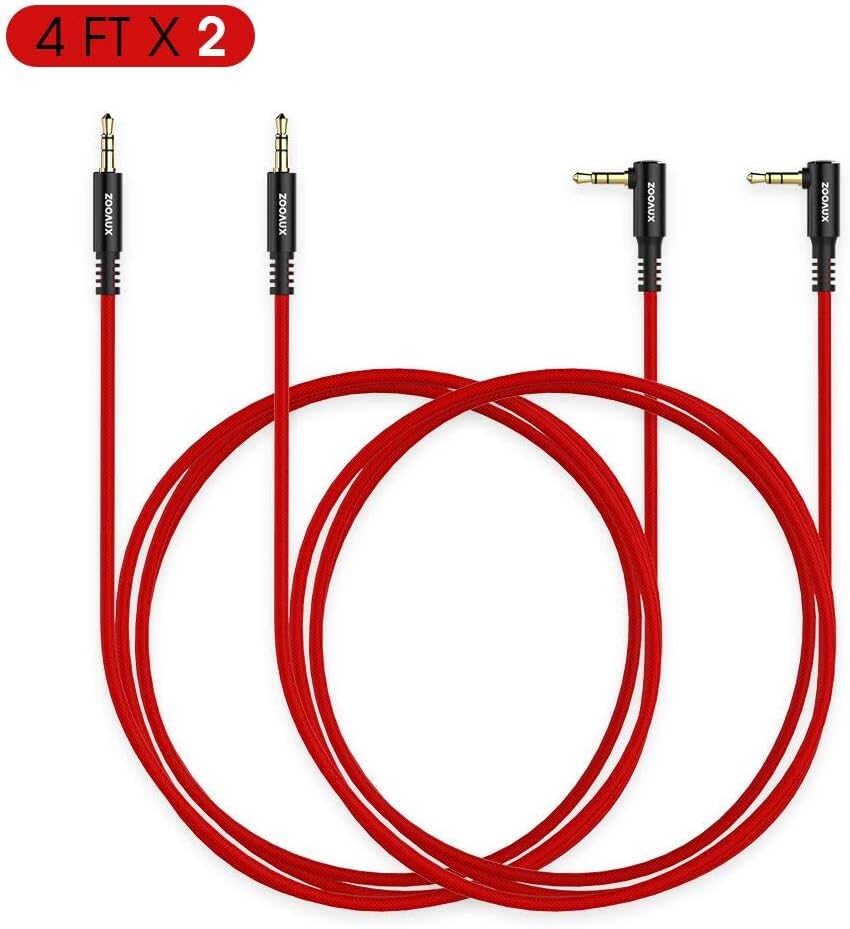ZOOAUX [2-Pack] AUX Audio Cable 3.5mm Male to Male Universal Aux Audio Stereo Cable (4 ft / 1.2m) - Long AUX Cord for Car,Headphone,and Other 3.5mm-Enabled Devices (Red)