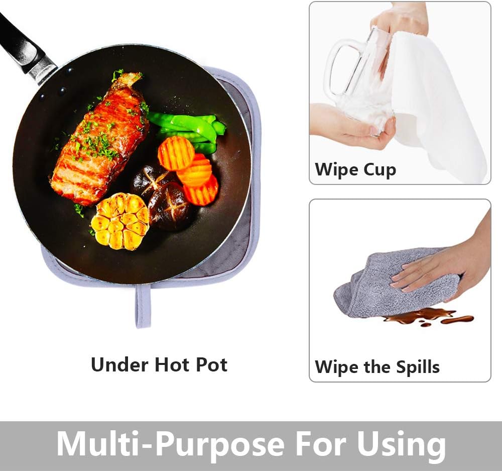 IXO 6Pcs Oven Mitts and Pot Holders, 500℉ Heat Resistant Oven Mitts with Kitchen Towels Soft Cotton Lining and Non-Slip Surface Safe for Baking, Cooking, BBQ: Home & Kitchen