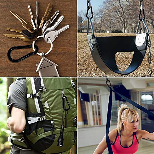 Rtudan 3 Inch Spring Snap Hook,Heavy Duty Carabiner Clip, Large Carabiner Clip Black Carbon Metal Snap Hook for Hiking Traveling Camping Fishing(Set of 4)