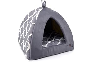 Linen Tent Bed for Pets - Gray Lattice, 19"x 19"x H:19"