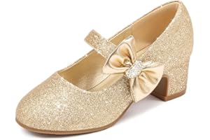 LAURMOSA Girls Dress Shoes with Bow Mary Jane Princess Shoes Flower Girl High Heels for Toddler Little Big Kids Wedding Party Birthday