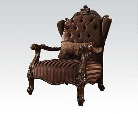 ACME Versailles Brown Velvet Chair with 1 Pillow