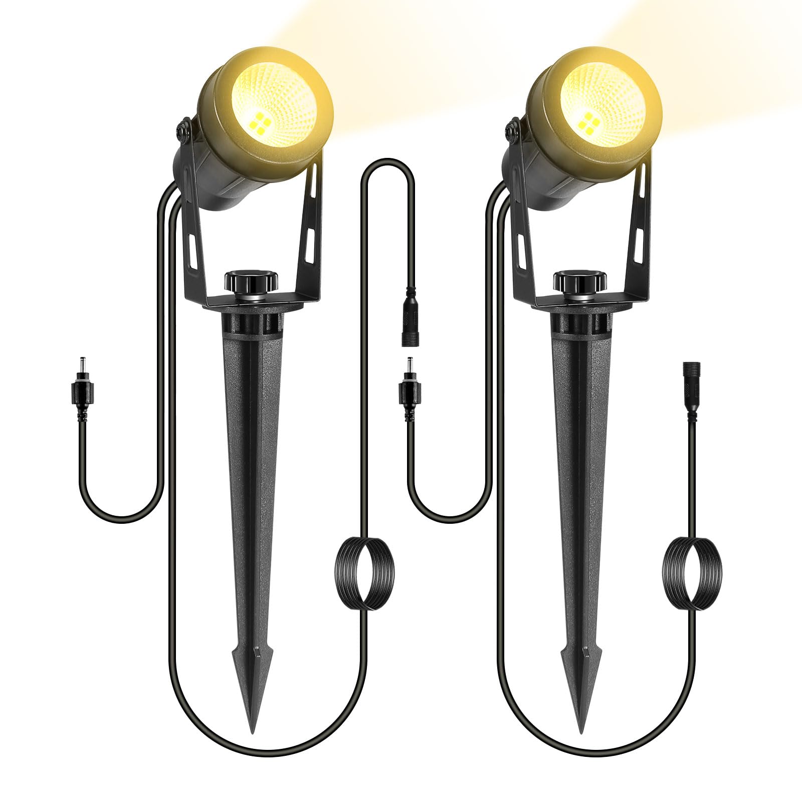 B-right 2 Packs Garden Spotlights with 3m Wiring Cable,Only Extension Warm White Garden Spike Lights for Garden Outdoor(No Plug,IP65 Waterproof)