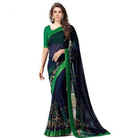 Women's Georgette Saree with Blouse Piece (Blue)